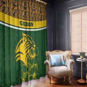 Gabon Window Curtain - Tribal Print and Fierce Panther Graphic in National Flag Colors