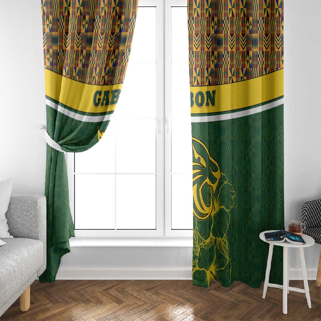 Gabon Window Curtain - Tribal Print and Fierce Panther Graphic in National Flag Colors