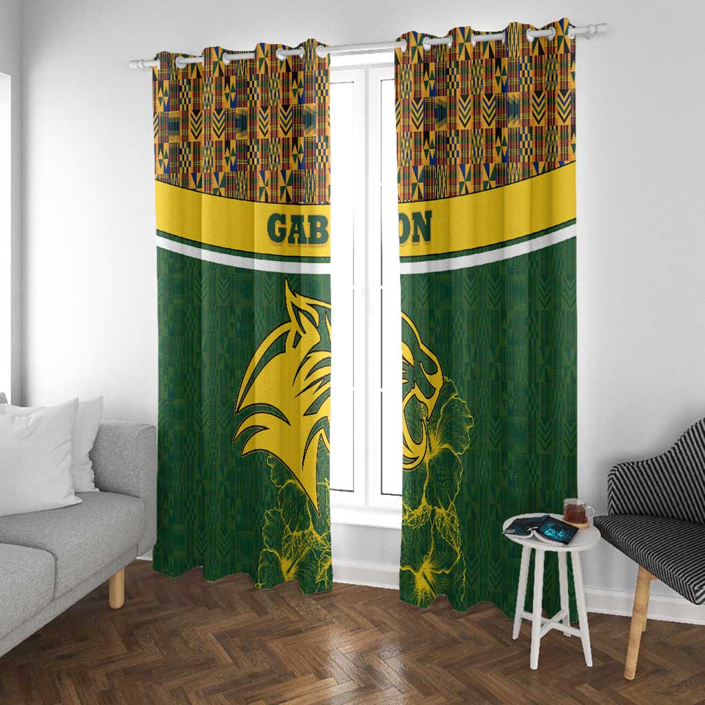 Gabon Window Curtain - Tribal Print and Fierce Panther Graphic in National Flag Colors