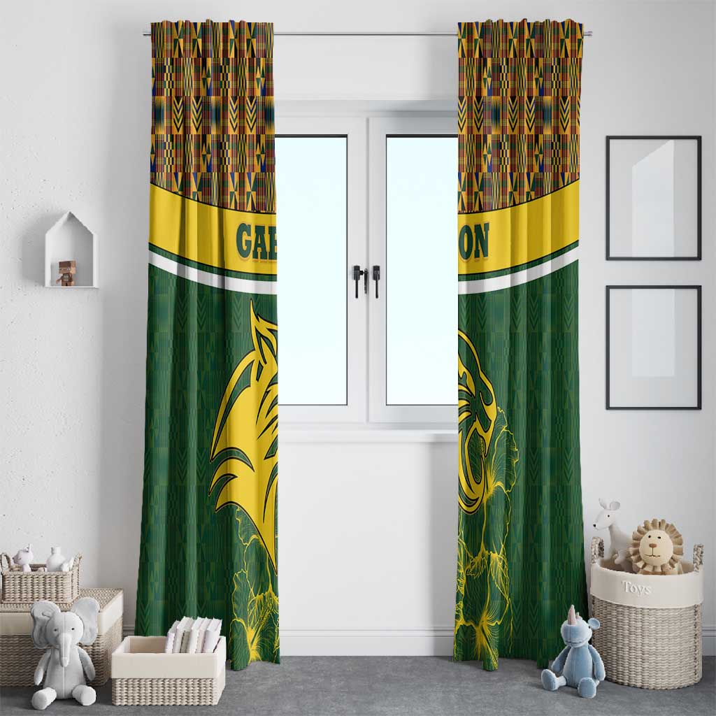 Gabon Window Curtain - Tribal Print and Fierce Panther Graphic in National Flag Colors