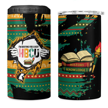 Rooting For Every HBCU 4 in 1 Can Cooler Tumbler Pan African Kente Pattern - History And Knowledge Torch