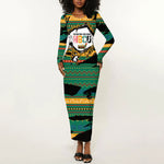 Rooting For Every HBCU Long Sleeve Bodycon Dress Pan African Kente Pattern - History And Knowledge Torch