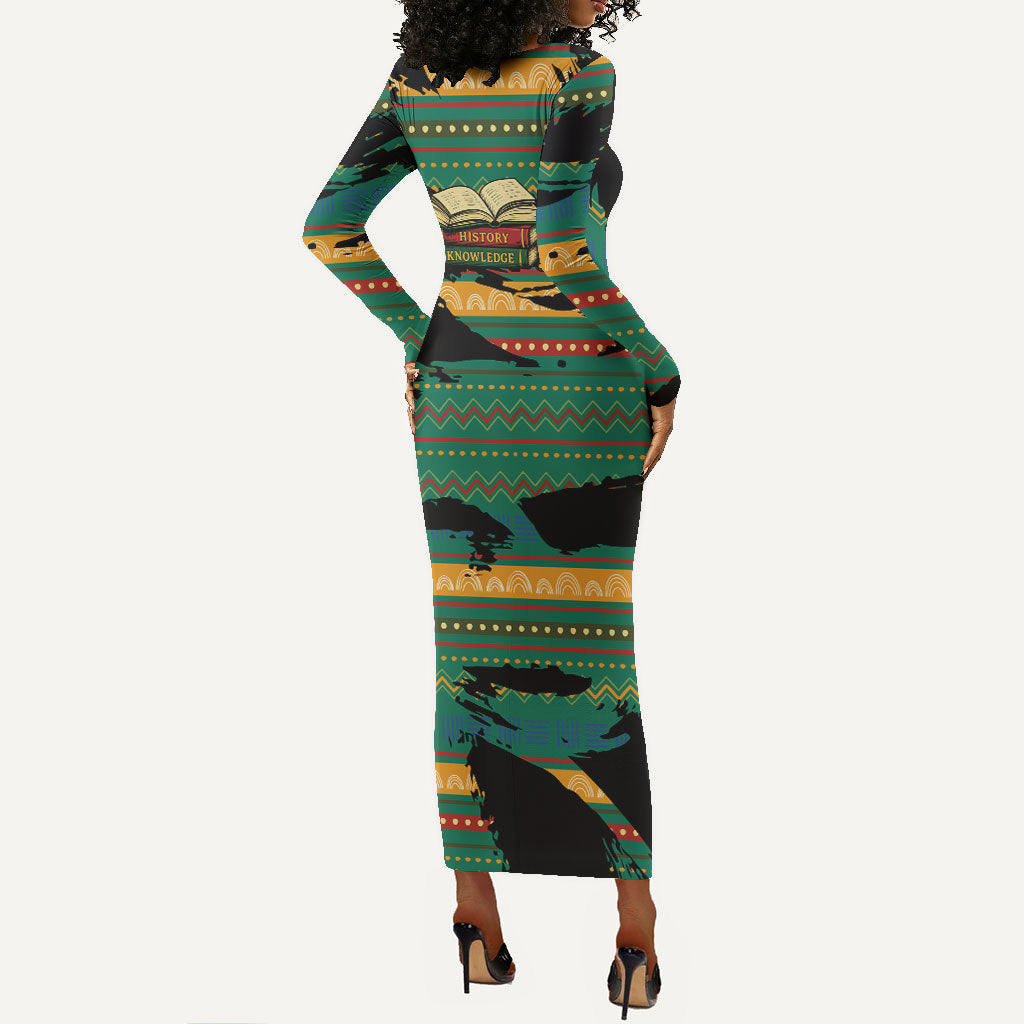 Rooting For Every HBCU Long Sleeve Bodycon Dress Pan African Kente Pattern