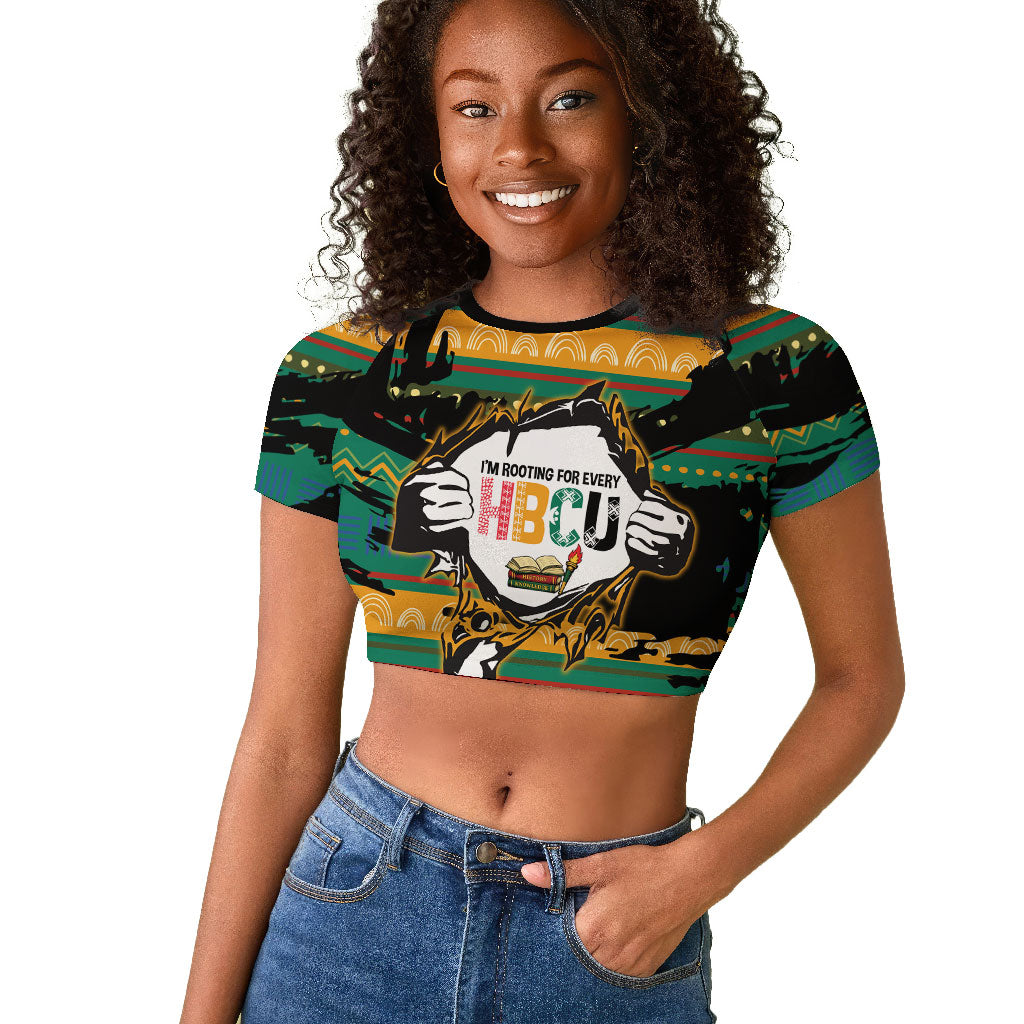 Rooting For Every HBCU Raglan Cropped T shirt Pan African Kente Pattern - History And Knowledge Torch
