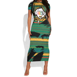 Rooting For Every HBCU Short Sleeve Bodycon Dress Pan African Kente Pattern - History And Knowledge Torch