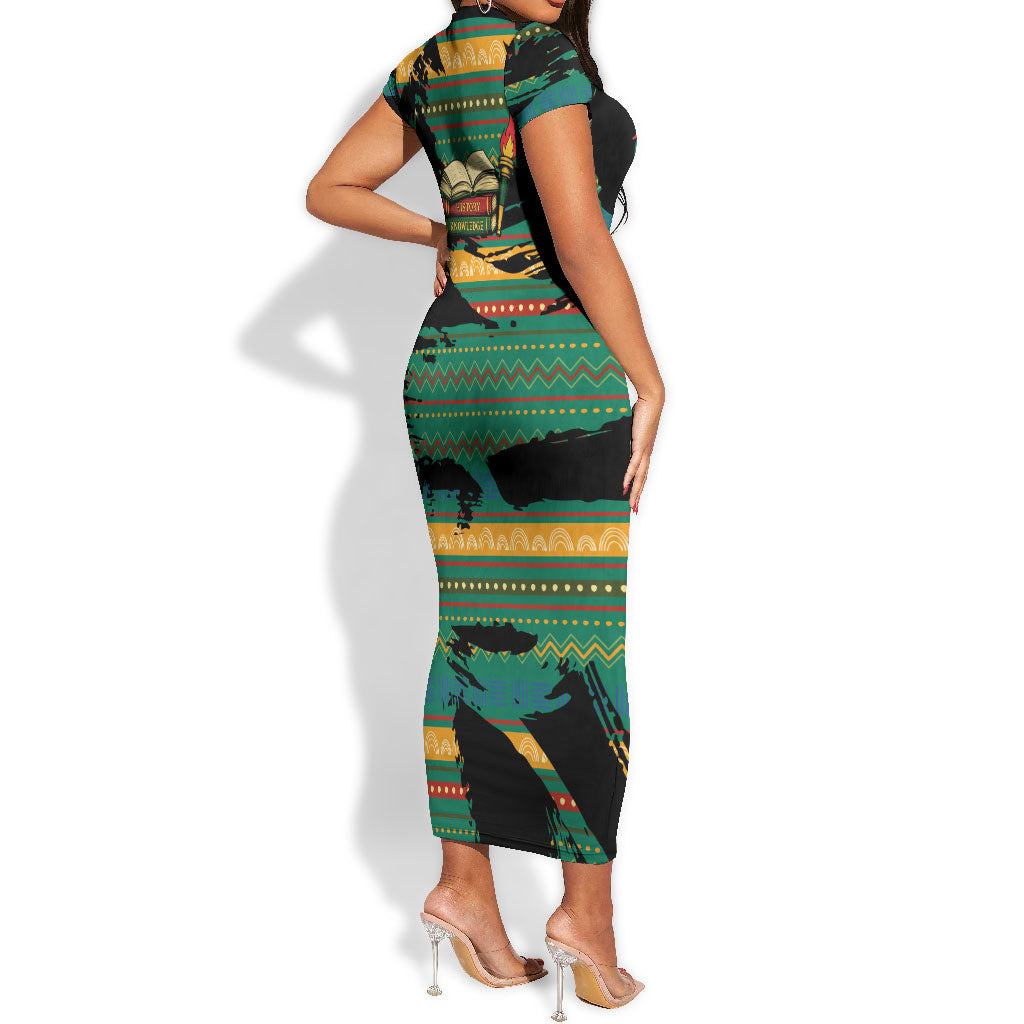 Rooting For Every HBCU Short Sleeve Bodycon Dress Pan African Kente Pattern - History And Knowledge Torch