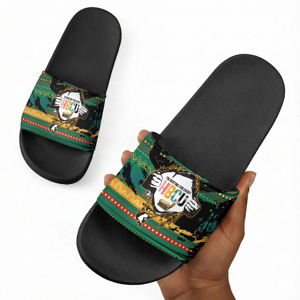 Rooting For Every HBCU Slide Sandals Pan African Kente Pattern - History And Knowledge Torch