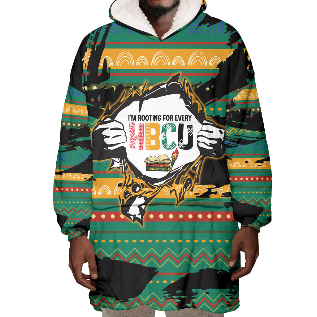Rooting For Every HBCU Wearable Blanket Hoodie Pan African Kente Pattern - History And Knowledge Torch