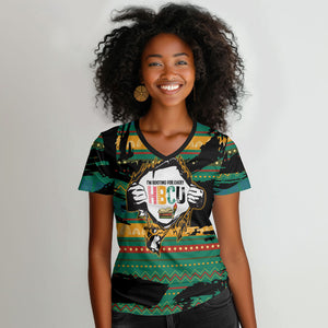 Rooting For Every HBCU Women V-Neck T-Shirt Pan African Kente Pattern - History And Knowledge Torch