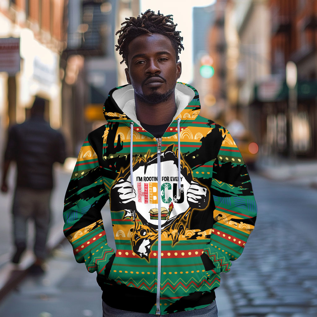 Rooting For Every HBCU Zip Hoodie Pan African Kente Pattern - History And Knowledge Torch