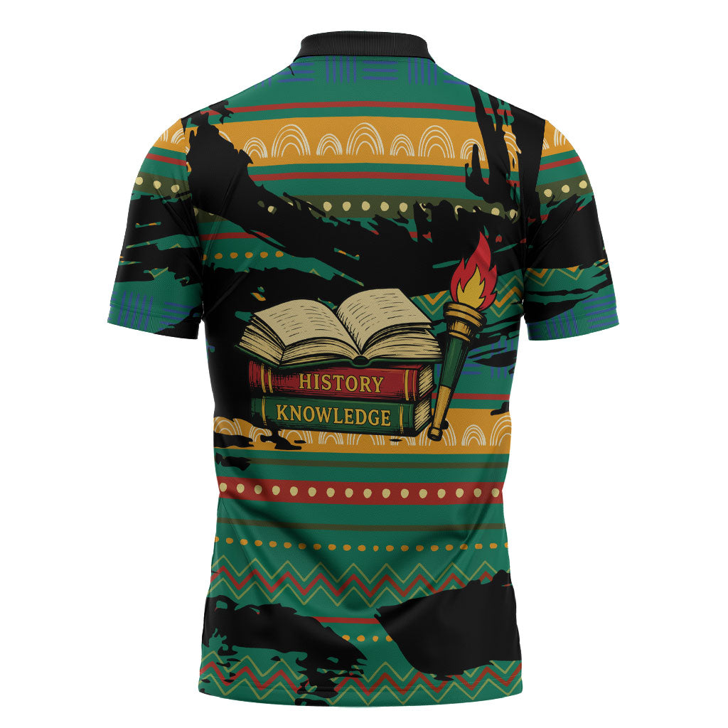 Rooting For Every HBCU Zipper Polo Shirt Pan African Kente Pattern - History And Knowledge Torch