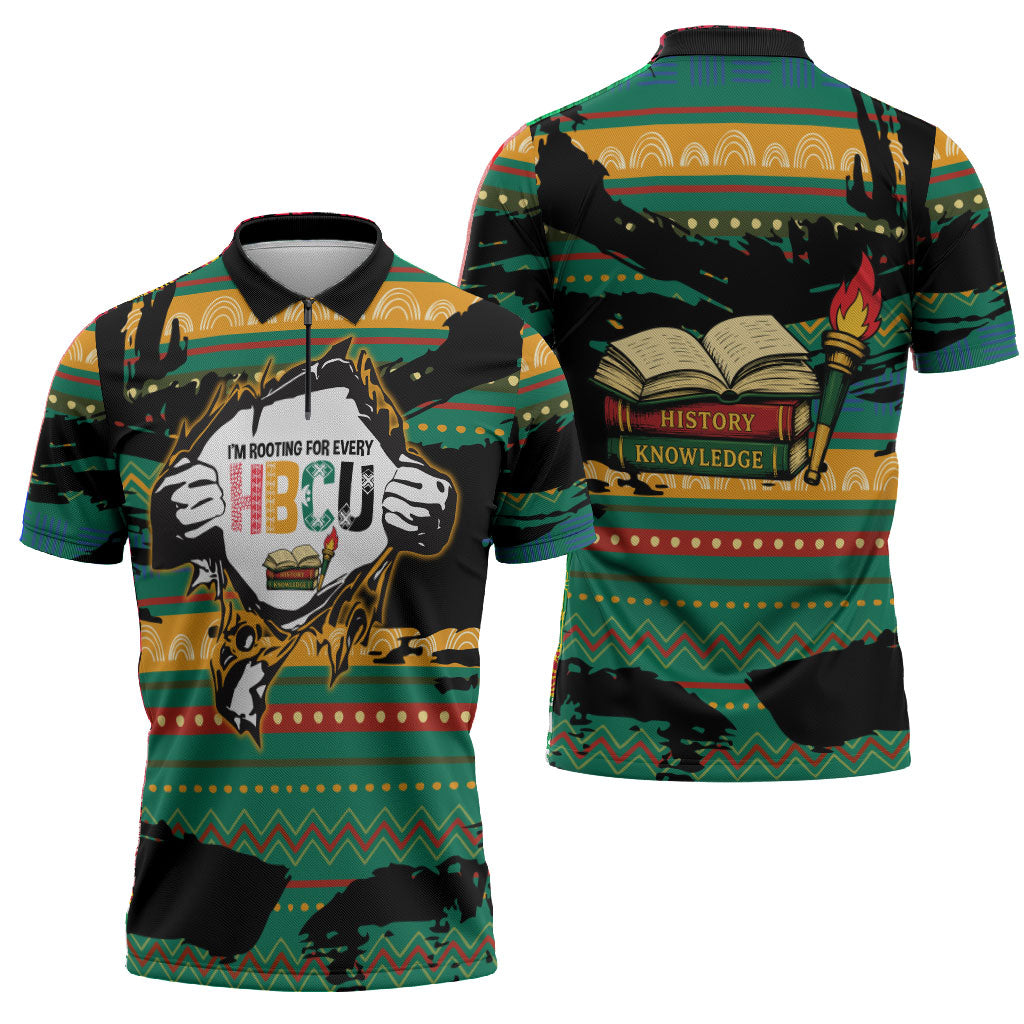 Rooting For Every HBCU Zipper Polo Shirt Pan African Kente Pattern - History And Knowledge Torch