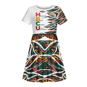 Historically Black Colleges Universities HBCU Kid Short Sleeve Dress Pan African Colors Tribal Pattern Typography