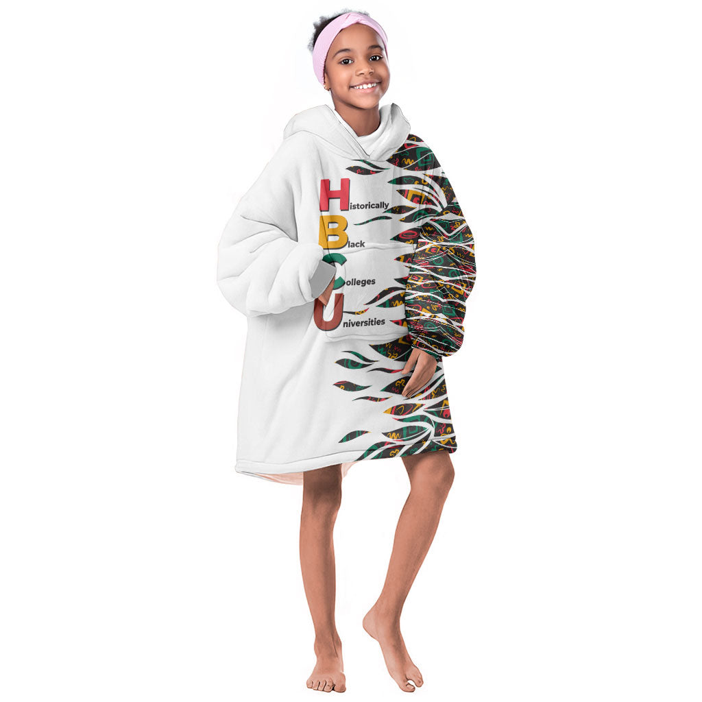 Historically Black Colleges Universities HBCU Kid Wearable Blanket Hoodie Pan African Colors Tribal Pattern Typography