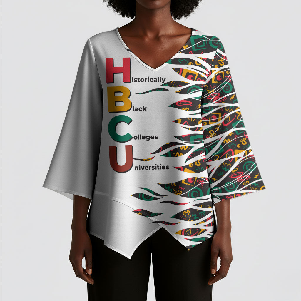 Historically Black Colleges Universities HBCU Kimono Sleeve Blouse Pan African Colors Tribal Pattern Typography