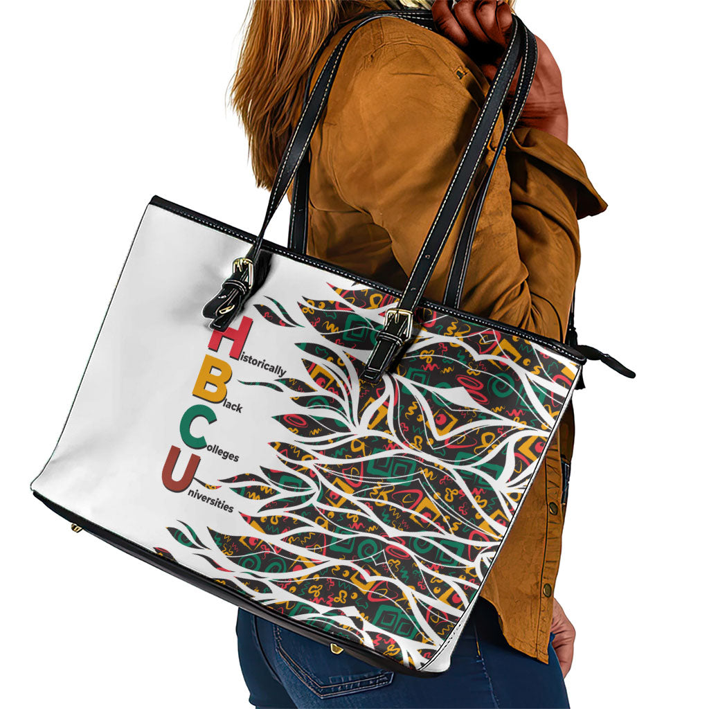 Historically Black Colleges Universities HBCU Leather Tote Bag Pan African Colors Tribal Pattern Typography