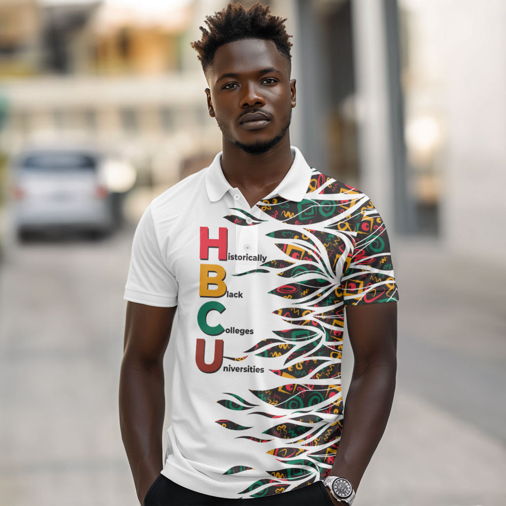 Historically Black Colleges Universities HBCU Polo Shirt Pan African Colors Tribal Pattern Typography
