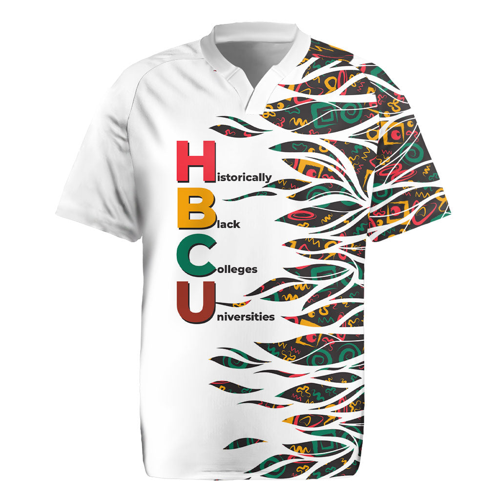 Historically Black Colleges Universities HBCU Rugby Jersey Pan African Colors Tribal Pattern Typography