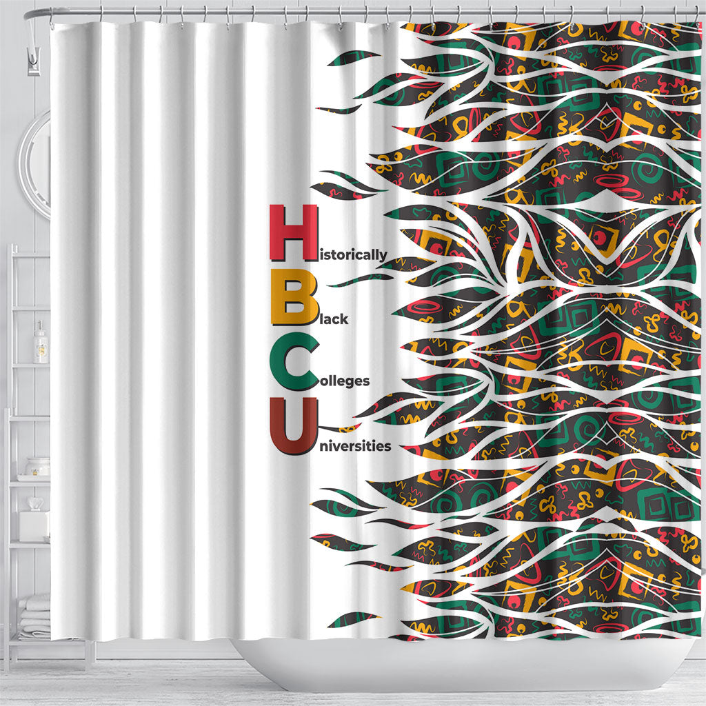Historically Black Colleges Universities HBCU Shower Curtain Pan African Colors Tribal Pattern Typography
