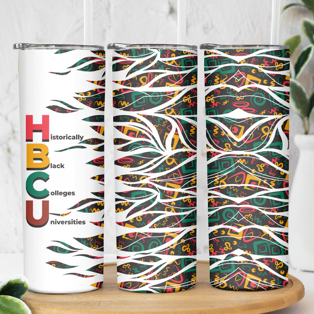 Historically Black Colleges Universities HBCU Skinny Tumbler Pan African Colors Tribal Pattern Typography
