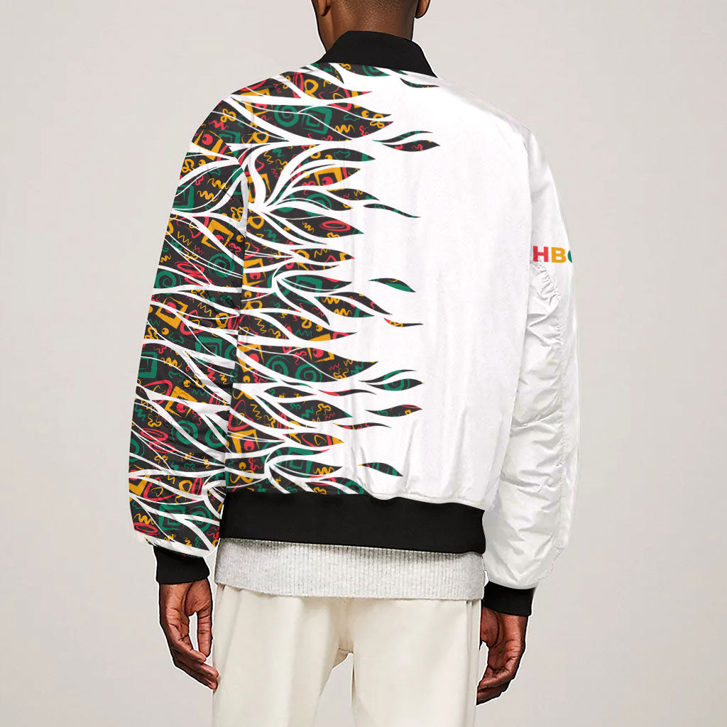 Historically Black Colleges Universities HBCU Sleeve Zip Bomber Jacket Pan African Colors Tribal Pattern Typography