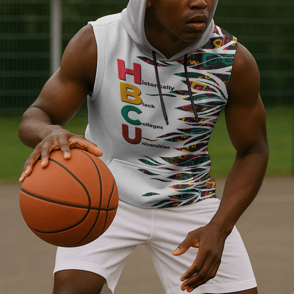 Historically Black Colleges Universities HBCU Sleeveless Hoodie Pan African Colors Tribal Pattern Typography