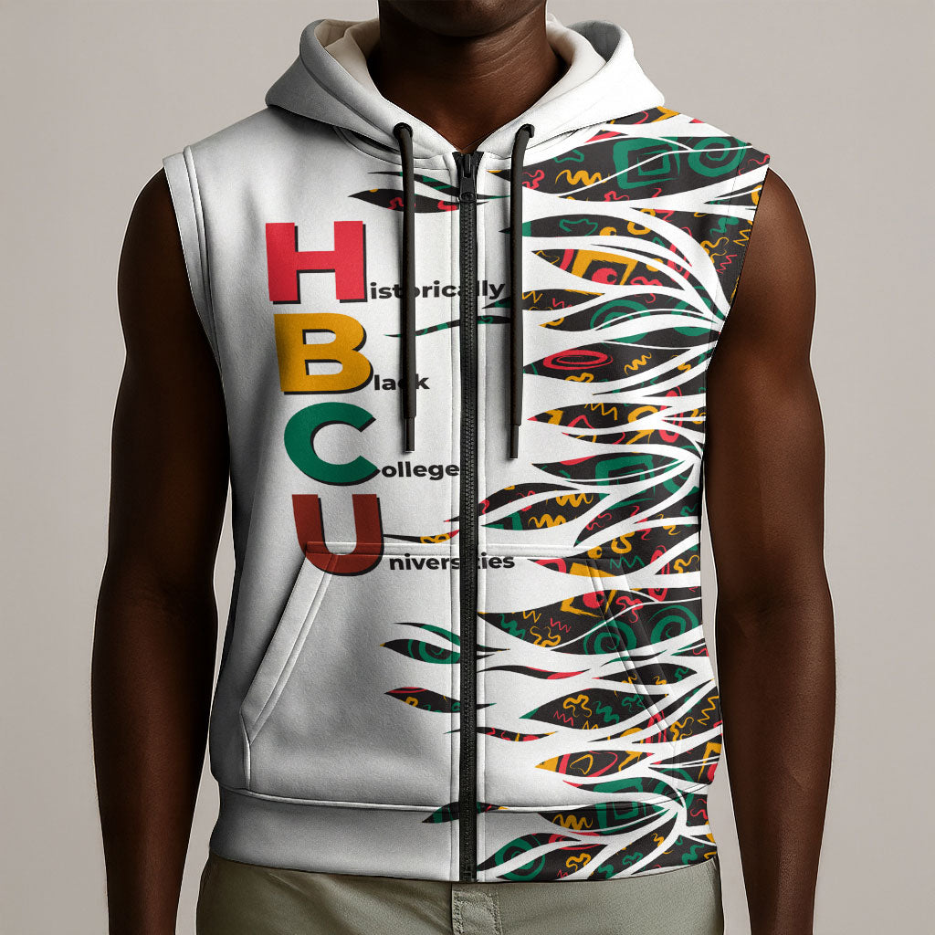 Historically Black Colleges Universities HBCU Sleeveless Zip Hoodie Pan African Colors Tribal Pattern Typography