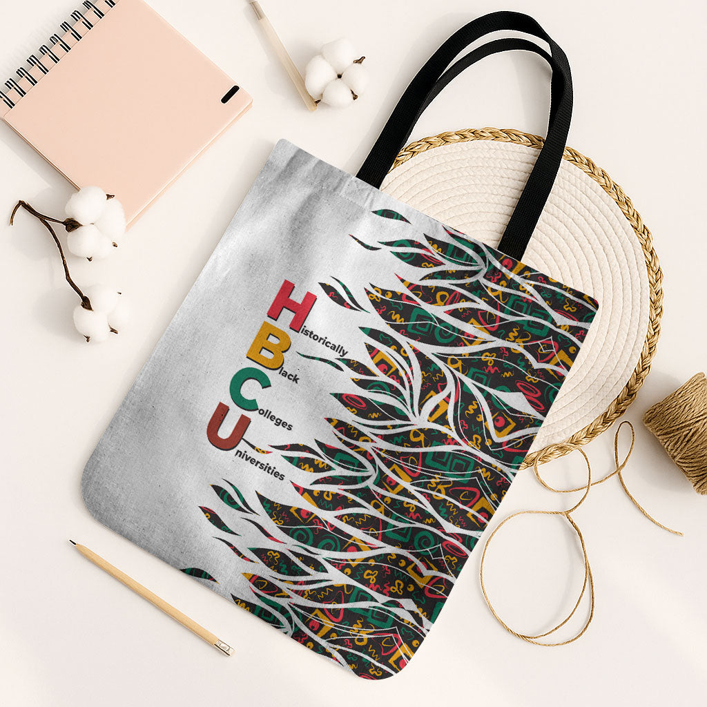 Historically Black Colleges Universities HBCU Tote Bag Pan African Colors Tribal Pattern Typography