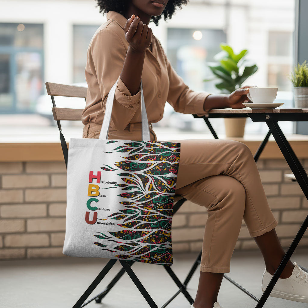 Historically Black Colleges Universities HBCU Tote Bag Pan African Colors Tribal Pattern Typography