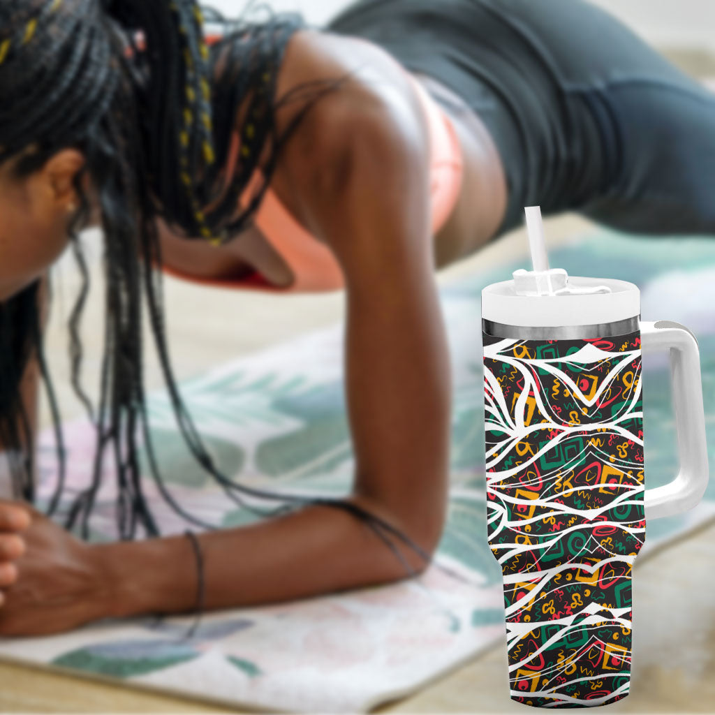 Historically Black Colleges Universities HBCU Tumbler With Handle Pan African Colors Tribal Pattern Typography