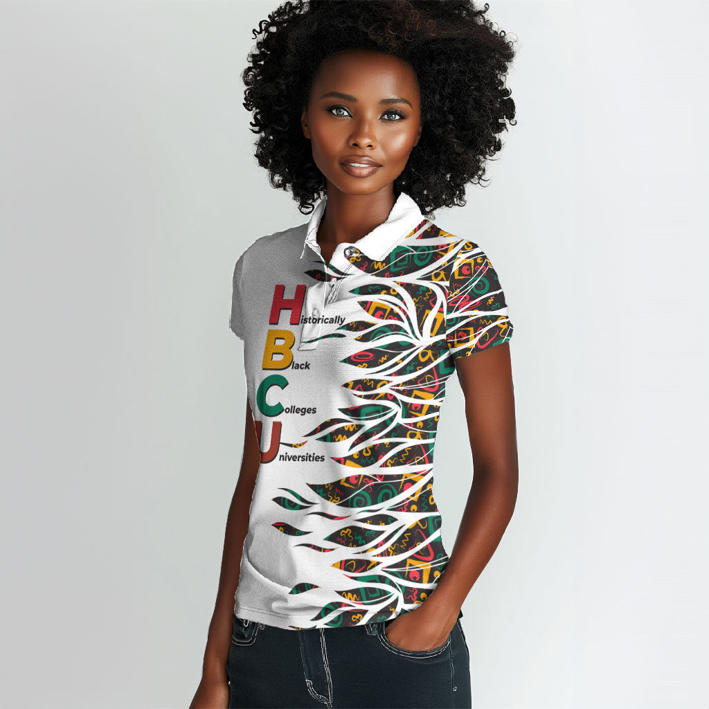 Historically Black Colleges Universities HBCU Women Polo Shirt Pan African Colors Tribal Pattern Typography
