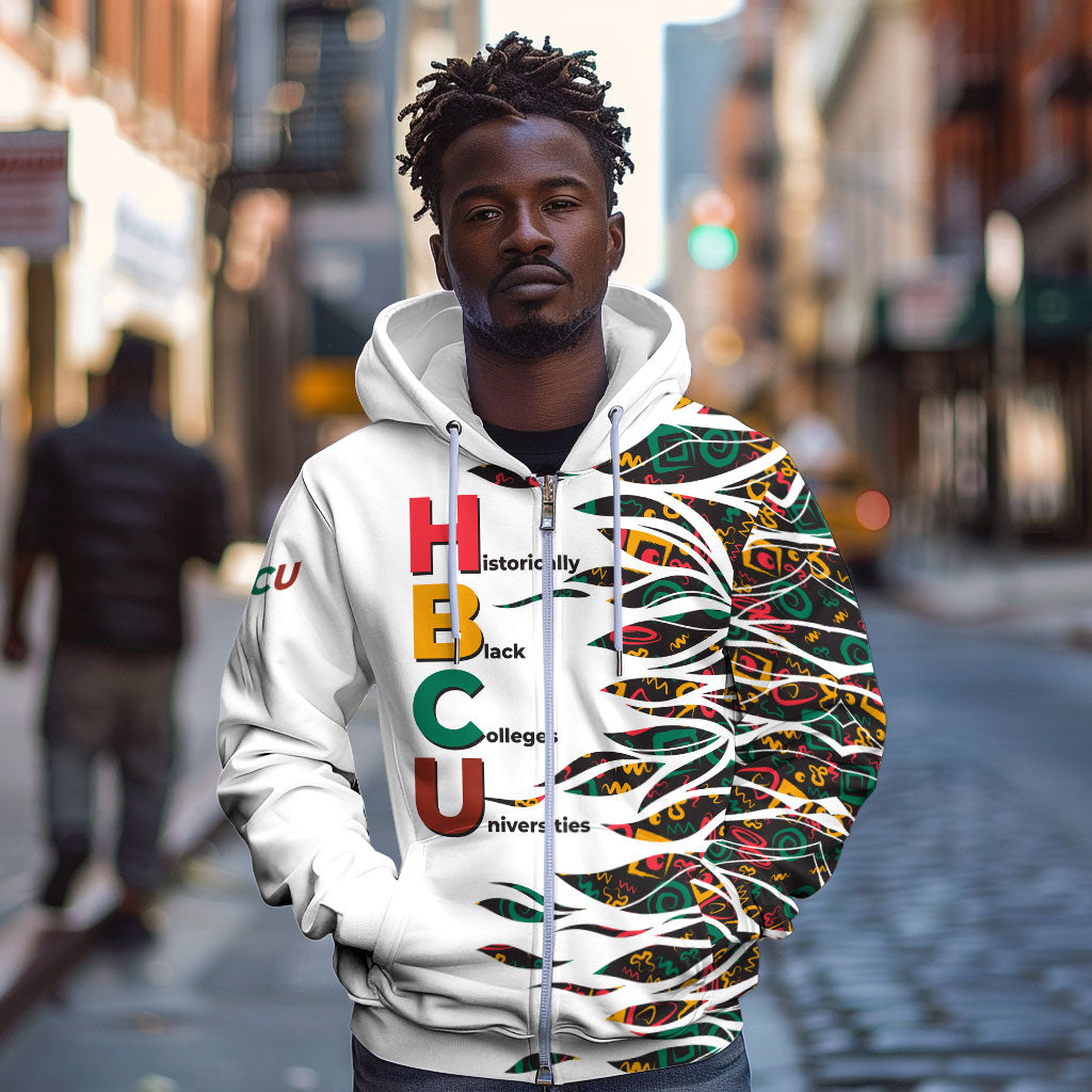 Historically Black Colleges Universities HBCU Zip Hoodie Pan African Colors Tribal Pattern Typography
