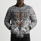 HBCU Black History Legacy Bomber Puffer Jacket Word Cloud African Shield Knowledge Book