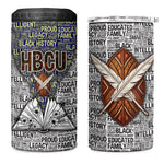 HBCU Black History Legacy 4 in 1 Can Cooler Tumbler Word Cloud African Shield Knowledge Book