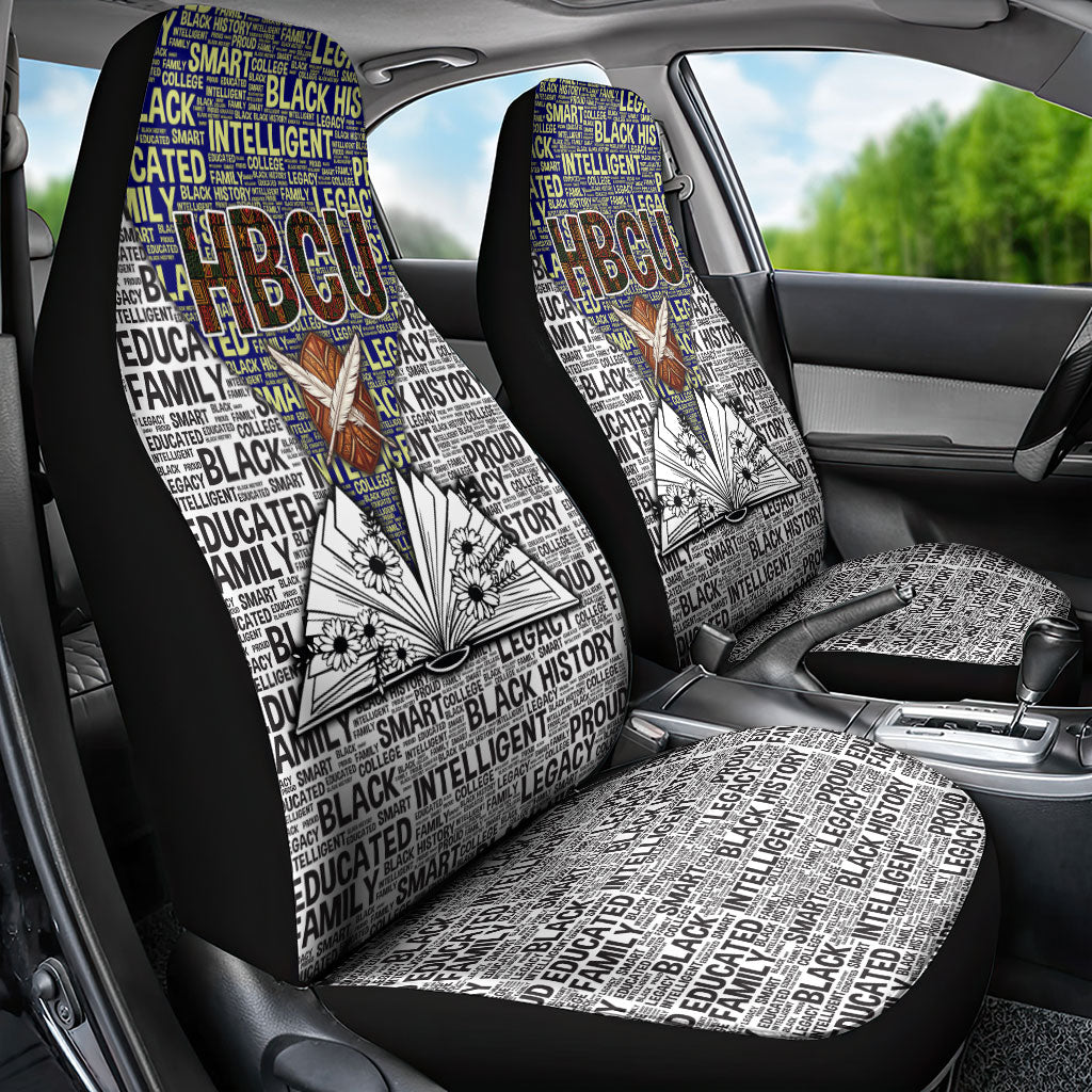 HBCU Black History Legacy Car Seat Cover Word Cloud African Shield Knowledge Book