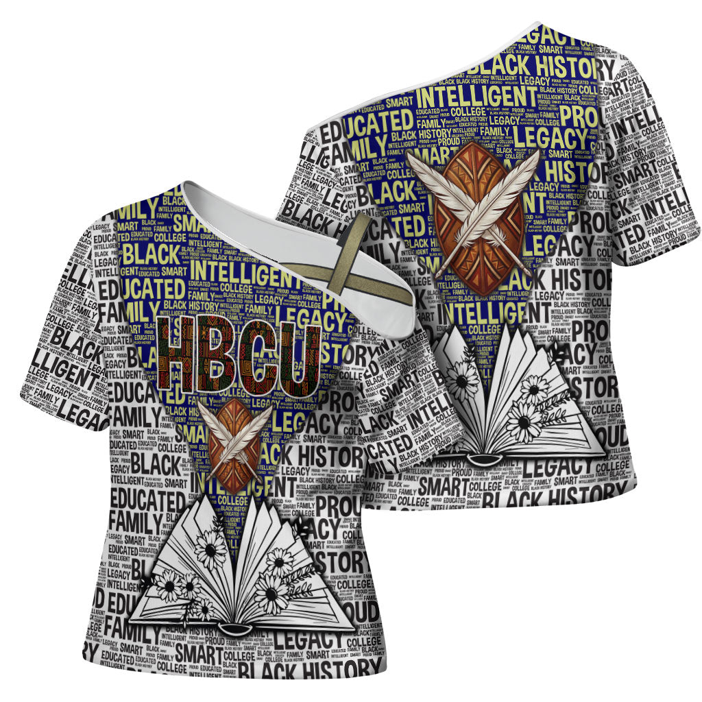 HBCU Black History Legacy Cross Shoulder Shirt Word Cloud African Shield Knowledge Book