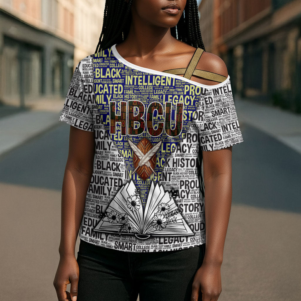 HBCU Black History Legacy Cross Shoulder Shirt Word Cloud African Shield Knowledge Book