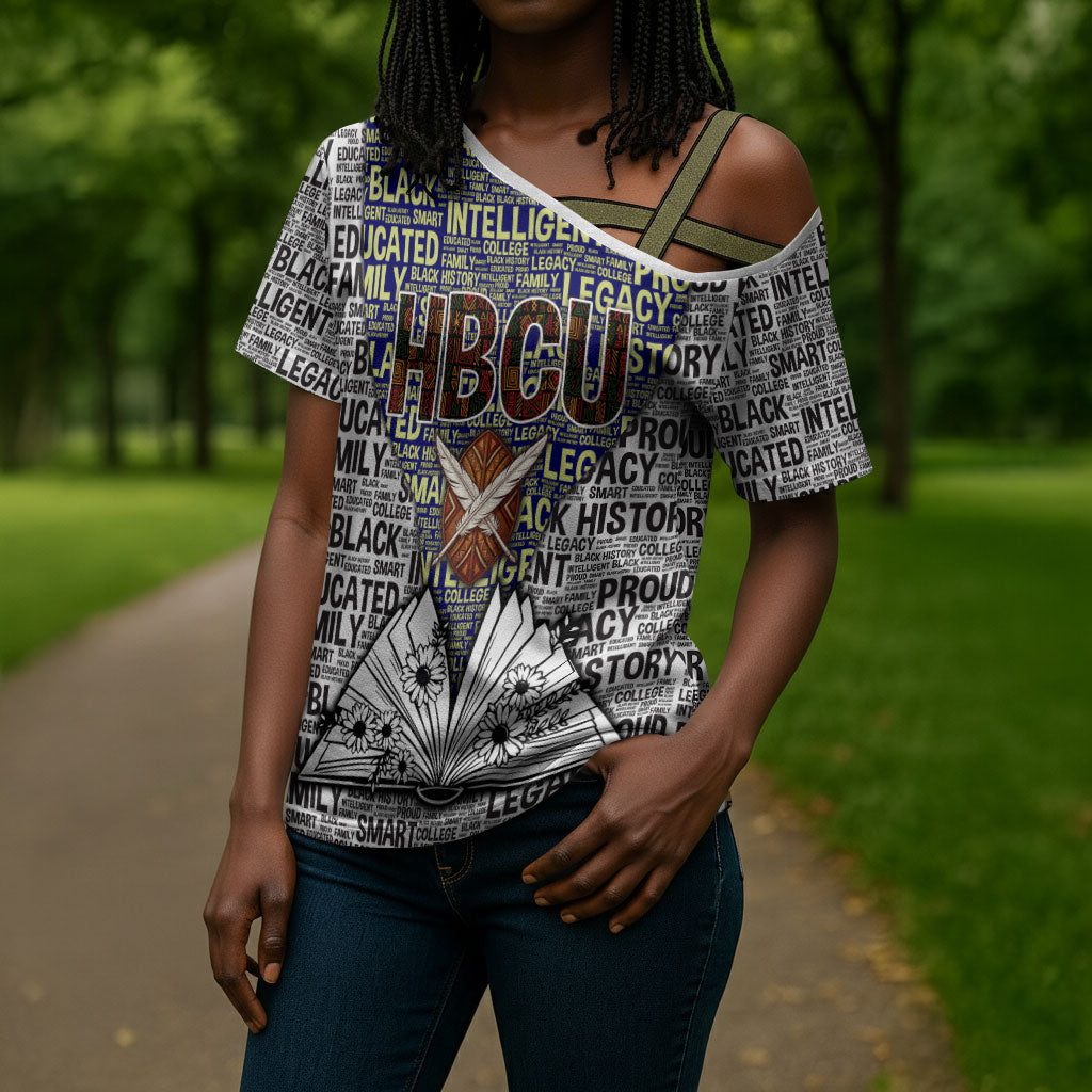 HBCU Black History Legacy Cross Shoulder Shirt Word Cloud African Shield Knowledge Book