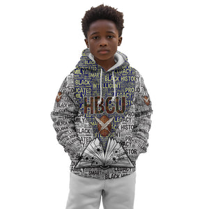 HBCU Black History Legacy Kid Hoodie Word Cloud African Shield Knowledge Book
