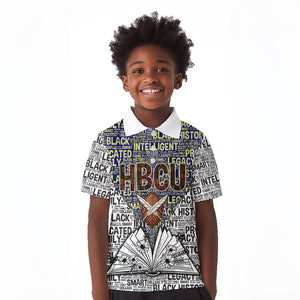HBCU Black History Legacy Kid Polo Shirt Word Cloud African Shield Knowledge Book