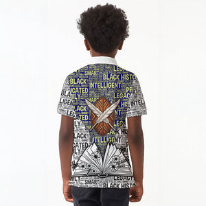 HBCU Black History Legacy Kid Polo Shirt Word Cloud African Shield Knowledge Book
