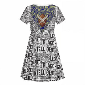HBCU Black History Legacy Kid Short Sleeve Dress Word Cloud African Shield Knowledge Book