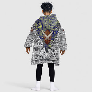HBCU Black History Legacy Kid Wearable Blanket Hoodie Word Cloud African Shield Knowledge Book