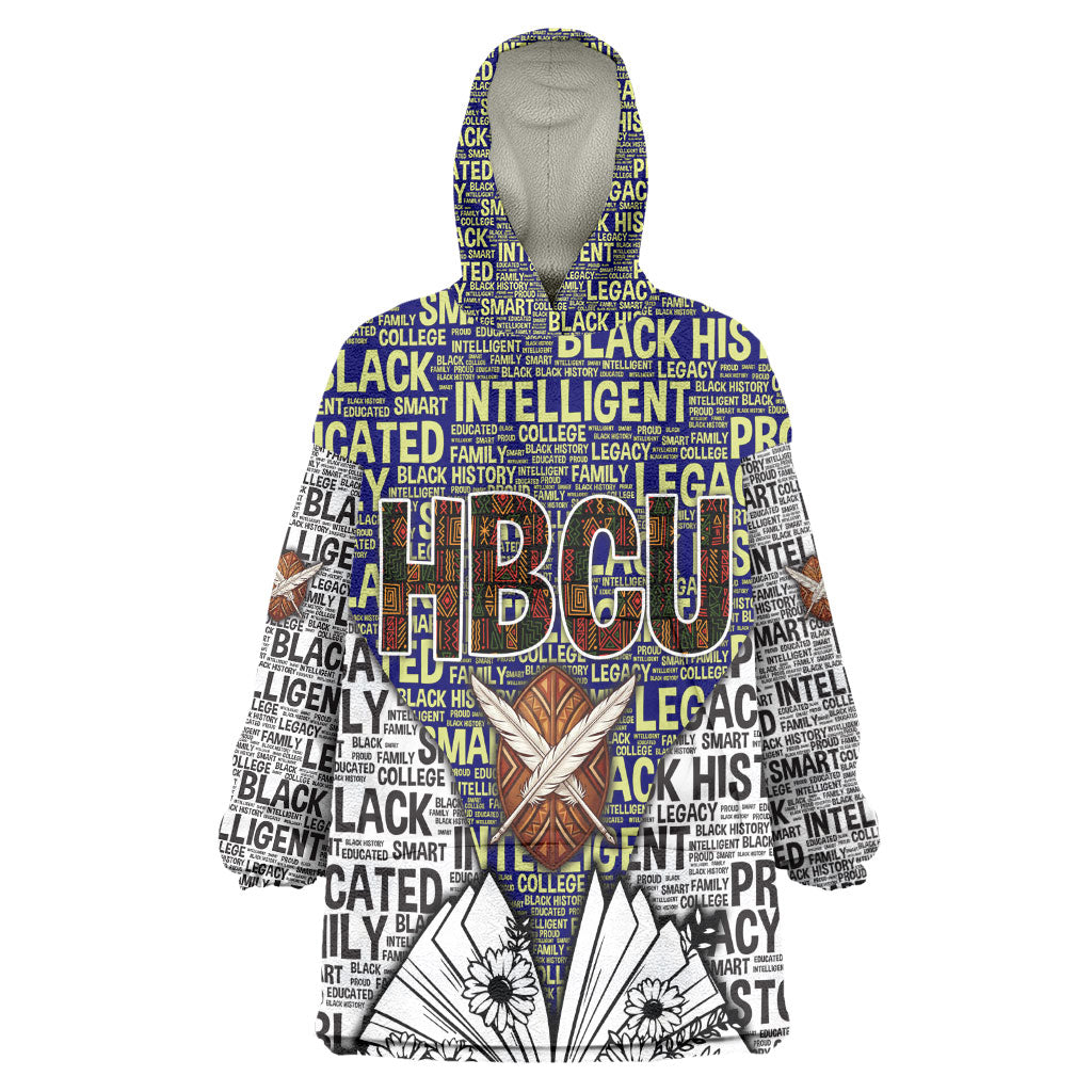 HBCU Black History Legacy Kid Wearable Blanket Hoodie Word Cloud African Shield Knowledge Book