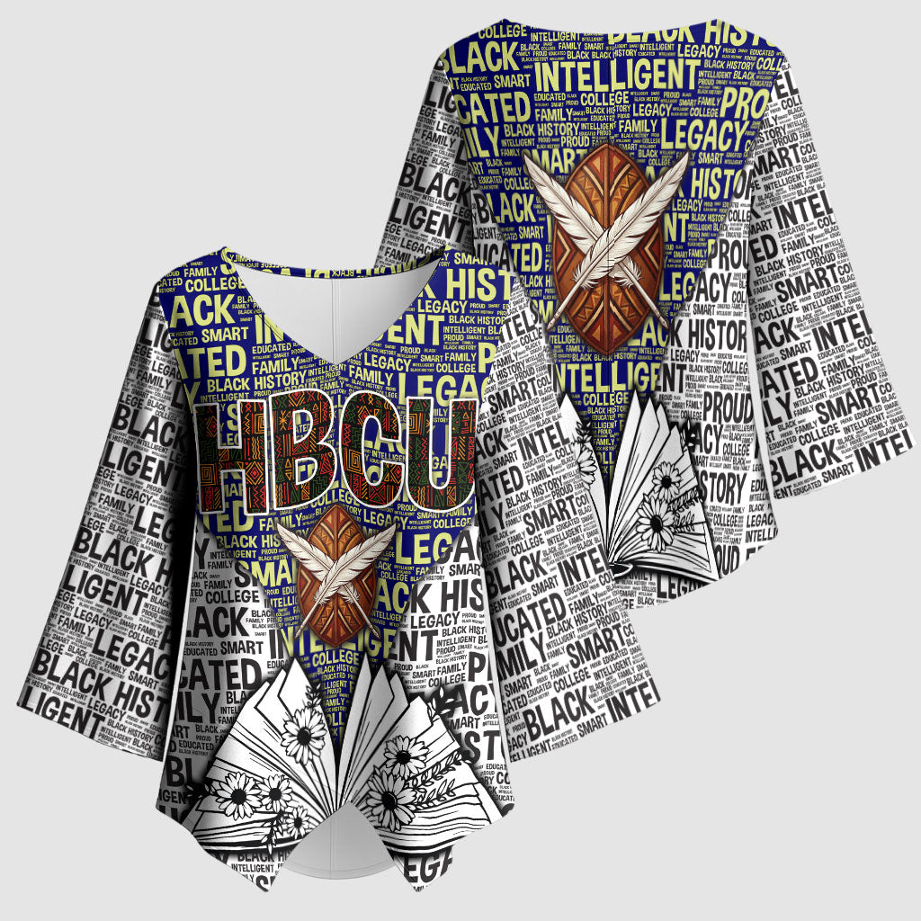 HBCU Black History Legacy Kimono Sleeve Blouse Word Cloud African Shield Knowledge Book