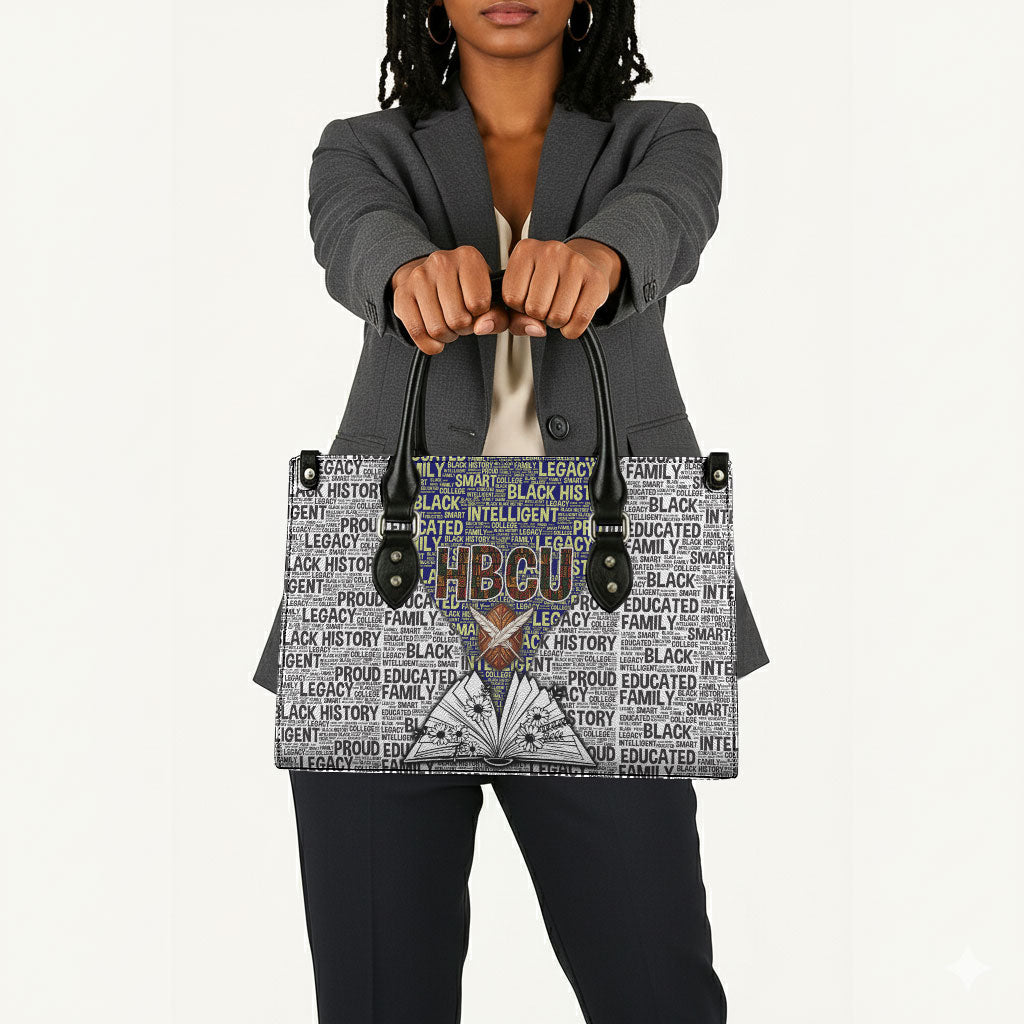 HBCU Black History Legacy Leather Bag Word Cloud African Shield Knowledge Book