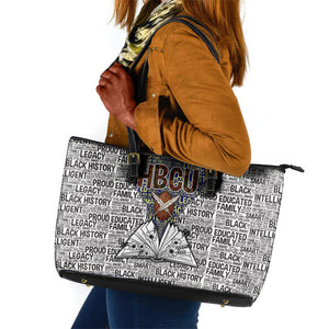 HBCU Black History Legacy Leather Tote Bag Word Cloud African Shield Knowledge Book