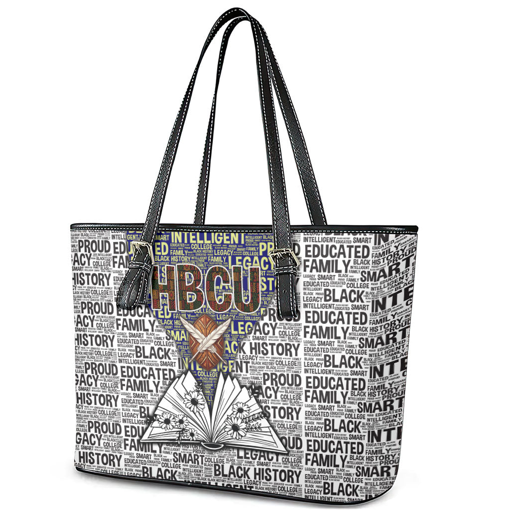 HBCU Black History Legacy Leather Tote Bag Word Cloud African Shield Knowledge Book