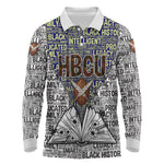 HBCU Black History Legacy Long Sleeve Polo Shirt Word Cloud African Shield Knowledge Book