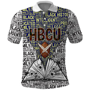 HBCU Black History Legacy Polo Shirt Word Cloud African Shield Knowledge Book